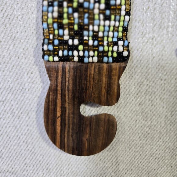 Belt Beaded Boho Locking Wood Clasp  Y2K 32 Inch Brown Blue - Picture 8 of 11